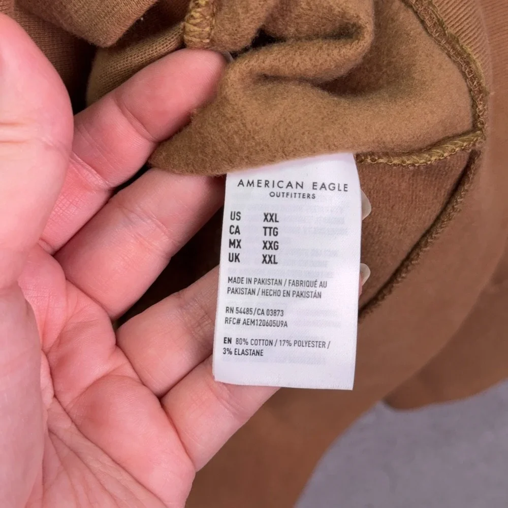 American Eagle Hoodie Mens XXL Brown Fleece Pullover‎ Hooded Sweatshirt Lounge